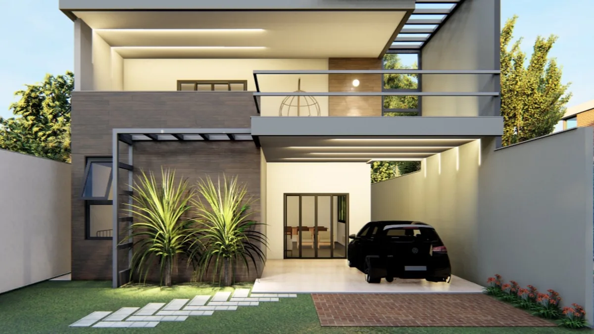 Fachada residencial contemporânea em projeto de Marileide Oliveira