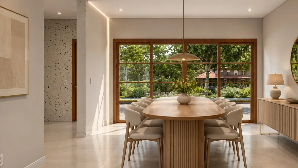 Sala de estar e jantar integradas em projeto de interiores de Marileide Oliveira