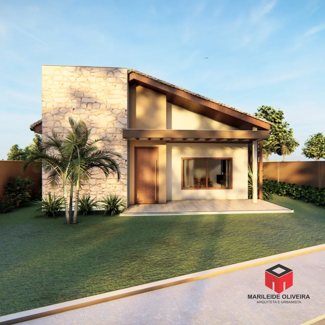 Casa térrea com jardim frontal, imagem de referência do modelo de exemplo de projeto pronto de Marileide Oliveira