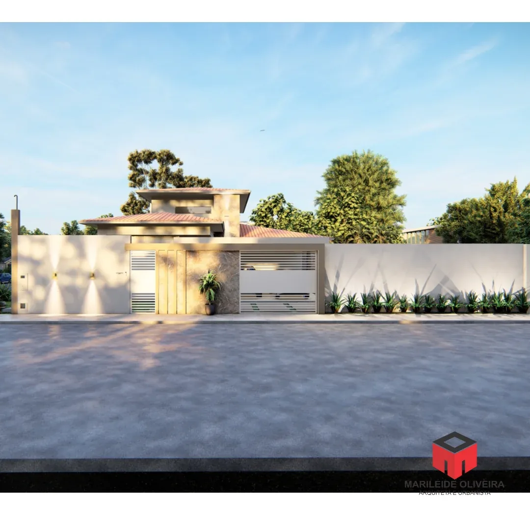 Casa térrea com varanda e acesso frontal, imagem de referência do modelo de exemplo de projeto pronto de Marileide Oliveira
